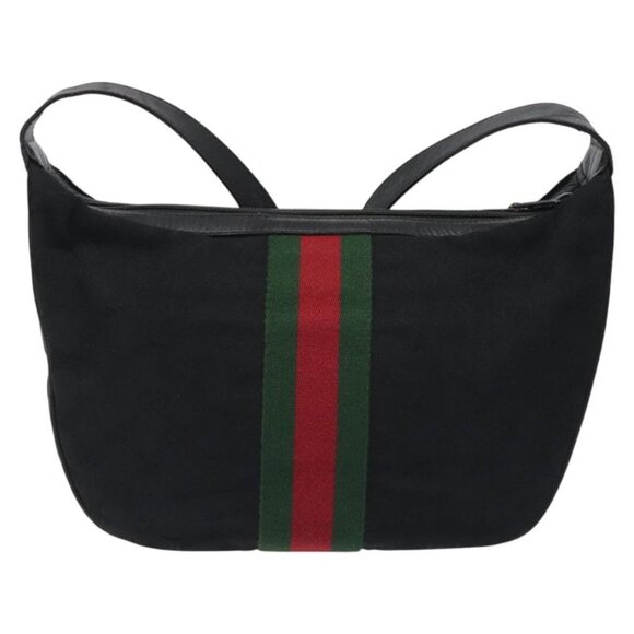 GUCCI Web Sherry Line GG Canvas Shoulder Bag Black Gold Red 010 378 Auth 127151 - Picture 2 of 16